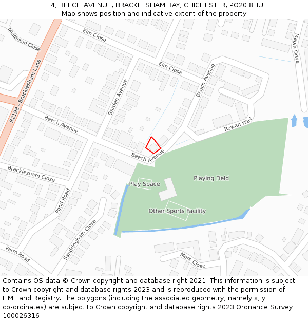 14, BEECH AVENUE, BRACKLESHAM BAY, CHICHESTER, PO20 8HU: Location map and indicative extent of plot