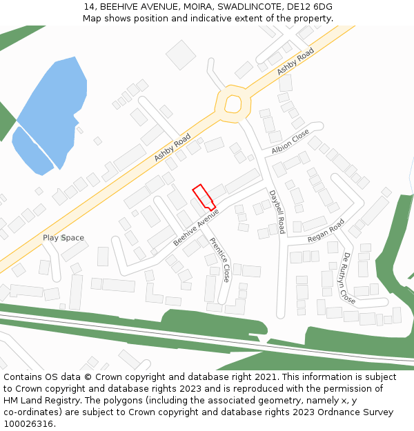 14, BEEHIVE AVENUE, MOIRA, SWADLINCOTE, DE12 6DG: Location map and indicative extent of plot