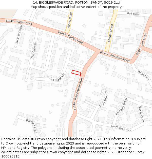 14, BIGGLESWADE ROAD, POTTON, SANDY, SG19 2LU: Location map and indicative extent of plot