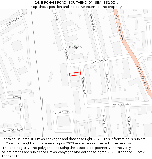 14, BIRCHAM ROAD, SOUTHEND-ON-SEA, SS2 5DN: Location map and indicative extent of plot