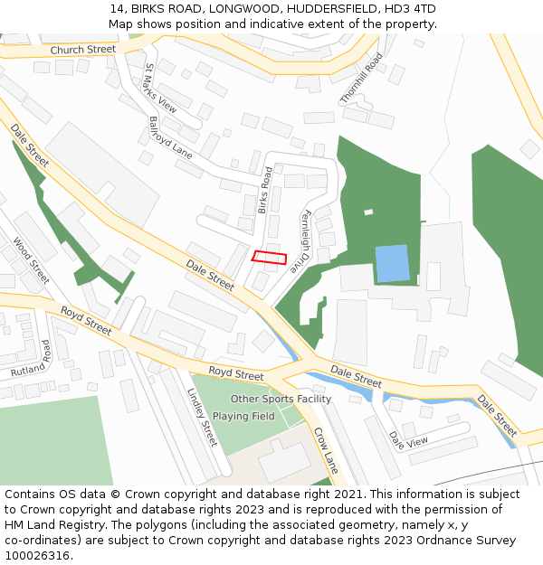 14, BIRKS ROAD, LONGWOOD, HUDDERSFIELD, HD3 4TD: Location map and indicative extent of plot