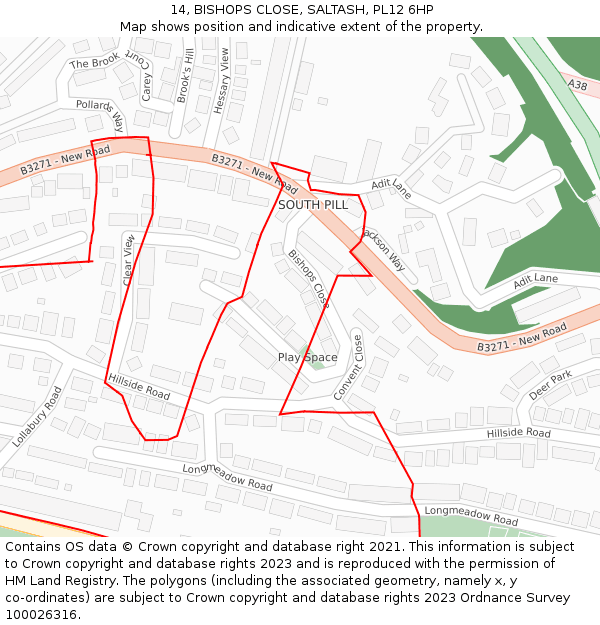 14, BISHOPS CLOSE, SALTASH, PL12 6HP: Location map and indicative extent of plot