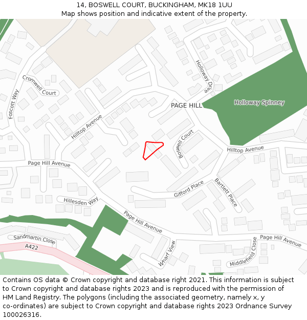 14, BOSWELL COURT, BUCKINGHAM, MK18 1UU: Location map and indicative extent of plot