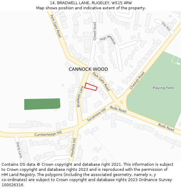 14, BRADWELL LANE, RUGELEY, WS15 4RW: Location map and indicative extent of plot