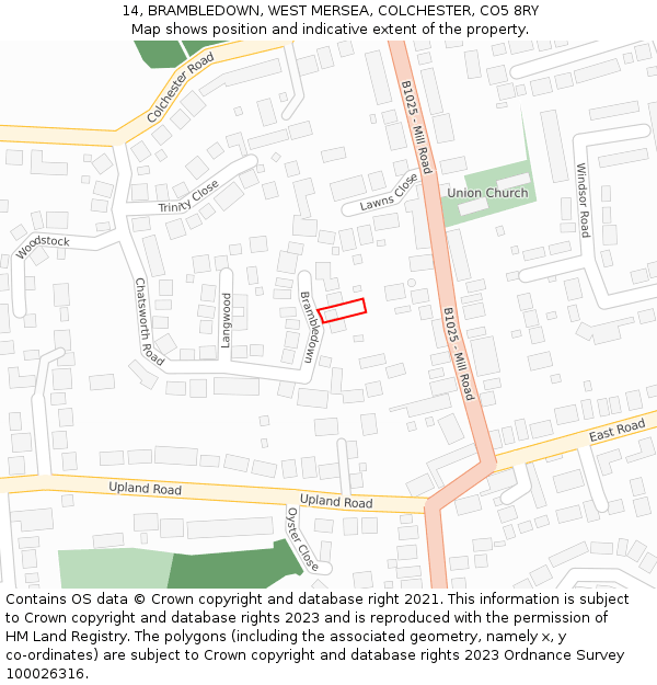 14, BRAMBLEDOWN, WEST MERSEA, COLCHESTER, CO5 8RY: Location map and indicative extent of plot