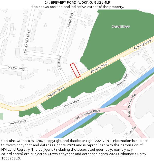 14, BREWERY ROAD, WOKING, GU21 4LP: Location map and indicative extent of plot