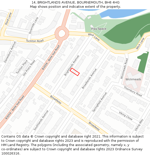 14, BRIGHTLANDS AVENUE, BOURNEMOUTH, BH6 4HG: Location map and indicative extent of plot