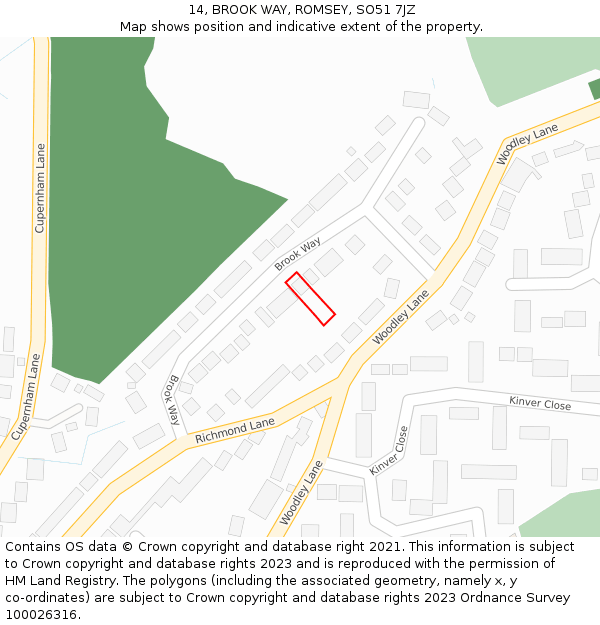 14, BROOK WAY, ROMSEY, SO51 7JZ: Location map and indicative extent of plot