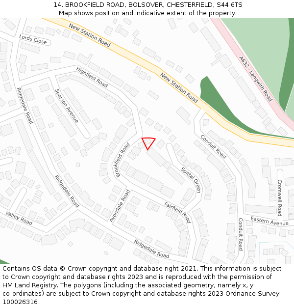 14, BROOKFIELD ROAD, BOLSOVER, CHESTERFIELD, S44 6TS: Location map and indicative extent of plot