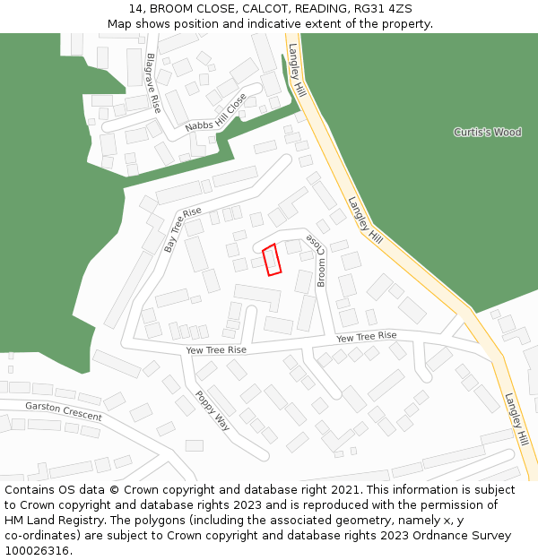 14, BROOM CLOSE, CALCOT, READING, RG31 4ZS: Location map and indicative extent of plot