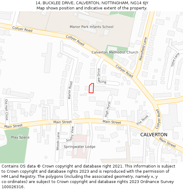 14, BUCKLEE DRIVE, CALVERTON, NOTTINGHAM, NG14 6JY: Location map and indicative extent of plot