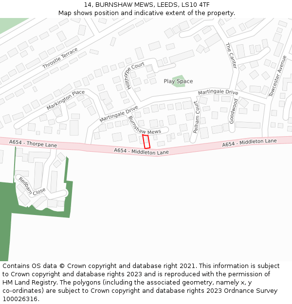 14, BURNSHAW MEWS, LEEDS, LS10 4TF: Location map and indicative extent of plot