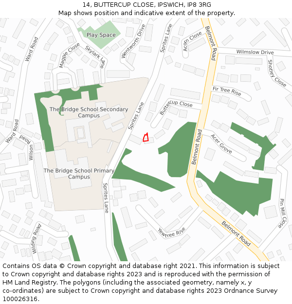 14, BUTTERCUP CLOSE, IPSWICH, IP8 3RG: Location map and indicative extent of plot