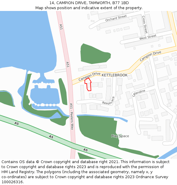 14, CAMPION DRIVE, TAMWORTH, B77 1BD: Location map and indicative extent of plot