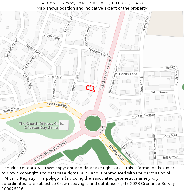 14, CANDLIN WAY, LAWLEY VILLAGE, TELFORD, TF4 2GJ: Location map and indicative extent of plot