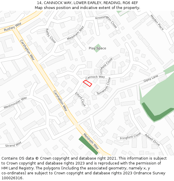 14, CANNOCK WAY, LOWER EARLEY, READING, RG6 4EF: Location map and indicative extent of plot