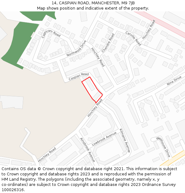 14, CASPIAN ROAD, MANCHESTER, M9 7JB: Location map and indicative extent of plot