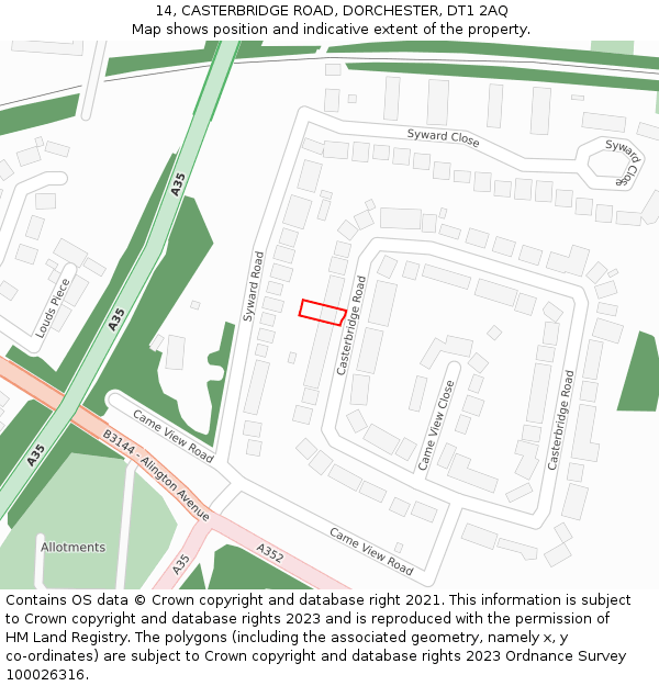 14, CASTERBRIDGE ROAD, DORCHESTER, DT1 2AQ: Location map and indicative extent of plot