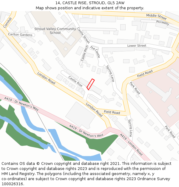 14, CASTLE RISE, STROUD, GL5 2AW: Location map and indicative extent of plot