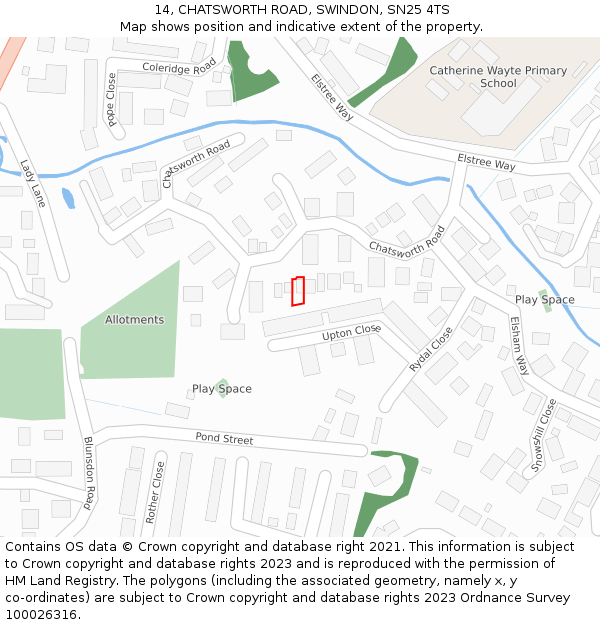 14, CHATSWORTH ROAD, SWINDON, SN25 4TS: Location map and indicative extent of plot