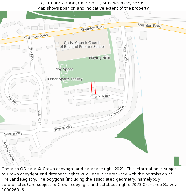 14, CHERRY ARBOR, CRESSAGE, SHREWSBURY, SY5 6DL: Location map and indicative extent of plot