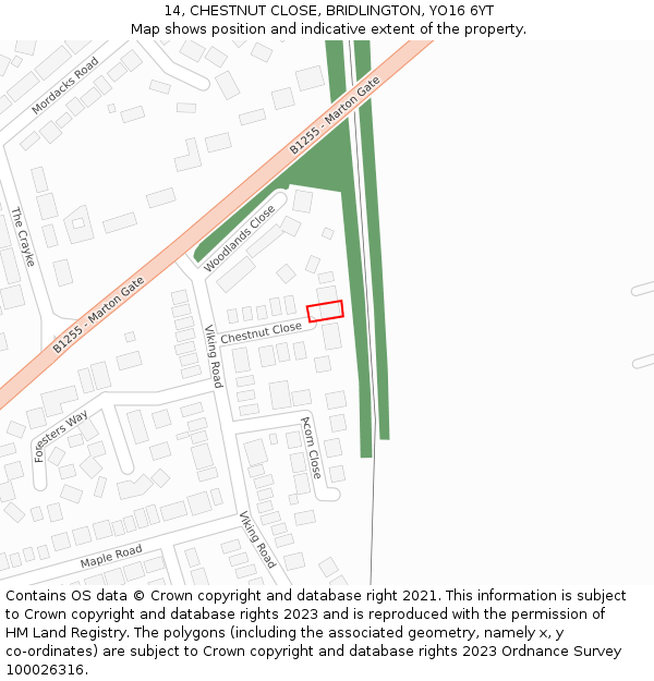 14, CHESTNUT CLOSE, BRIDLINGTON, YO16 6YT: Location map and indicative extent of plot