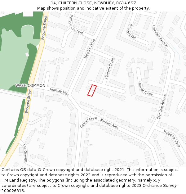 14, CHILTERN CLOSE, NEWBURY, RG14 6SZ: Location map and indicative extent of plot