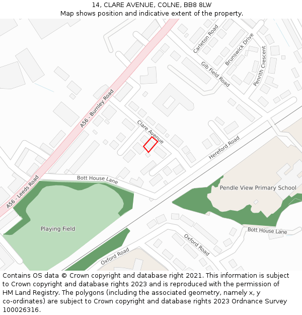 14, CLARE AVENUE, COLNE, BB8 8LW: Location map and indicative extent of plot