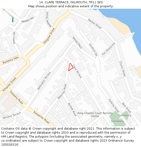 14, CLARE TERRACE, FALMOUTH, TR11 3ES: Location map and indicative extent of plot