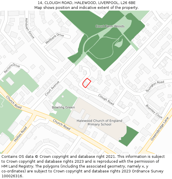 14, CLOUGH ROAD, HALEWOOD, LIVERPOOL, L26 6BE: Location map and indicative extent of plot