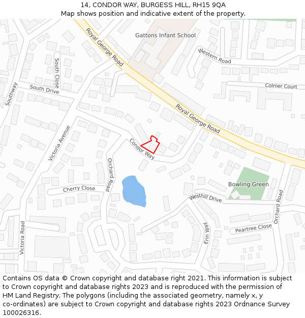 14, CONDOR WAY, BURGESS HILL, RH15 9QA: Location map and indicative extent of plot