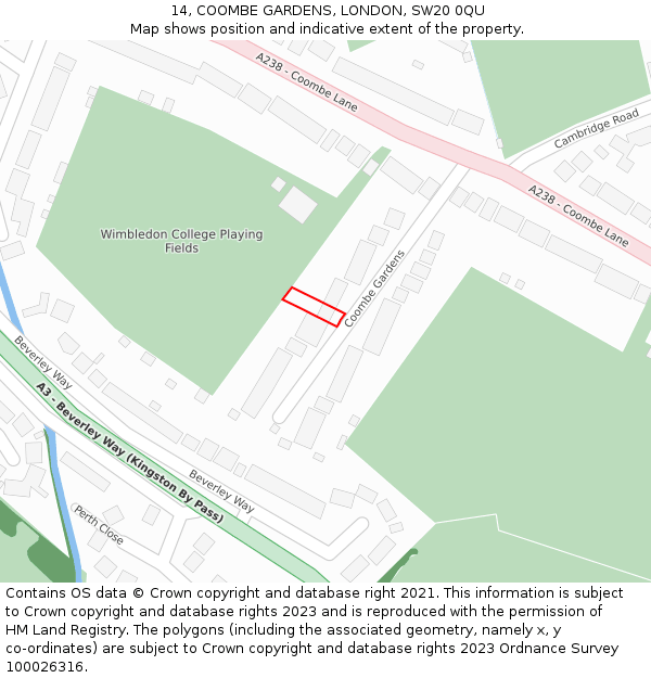 14, COOMBE GARDENS, LONDON, SW20 0QU: Location map and indicative extent of plot