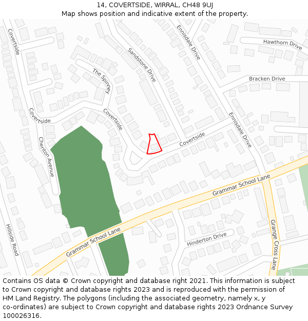 14, COVERTSIDE, WIRRAL, CH48 9UJ: Location map and indicative extent of plot