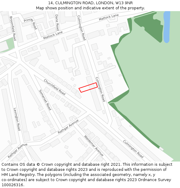 14, CULMINGTON ROAD, LONDON, W13 9NR: Location map and indicative extent of plot