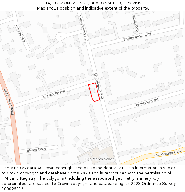 14, CURZON AVENUE, BEACONSFIELD, HP9 2NN: Location map and indicative extent of plot