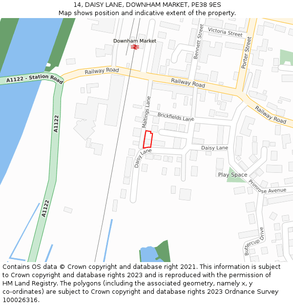 14, DAISY LANE, DOWNHAM MARKET, PE38 9ES: Location map and indicative extent of plot