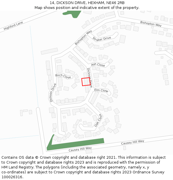 14, DICKSON DRIVE, HEXHAM, NE46 2RB: Location map and indicative extent of plot