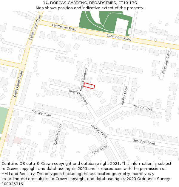 14, DORCAS GARDENS, BROADSTAIRS, CT10 1BS: Location map and indicative extent of plot