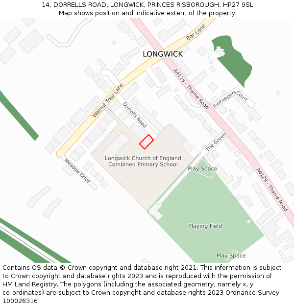 14, DORRELLS ROAD, LONGWICK, PRINCES RISBOROUGH, HP27 9SL: Location map and indicative extent of plot