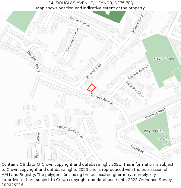 14, DOUGLAS AVENUE, HEANOR, DE75 7FQ: Location map and indicative extent of plot