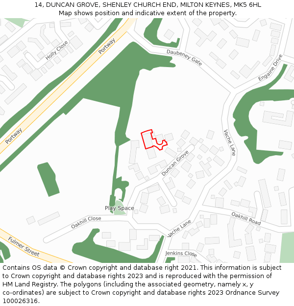 14, DUNCAN GROVE, SHENLEY CHURCH END, MILTON KEYNES, MK5 6HL: Location map and indicative extent of plot