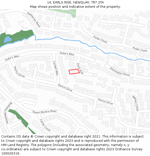 14, EARLS RISE, NEWQUAY, TR7 2TA: Location map and indicative extent of plot