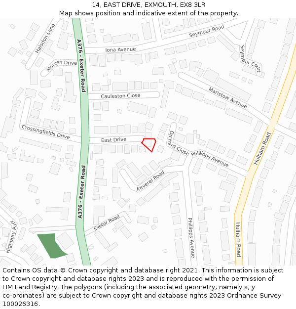 14, EAST DRIVE, EXMOUTH, EX8 3LR: Location map and indicative extent of plot