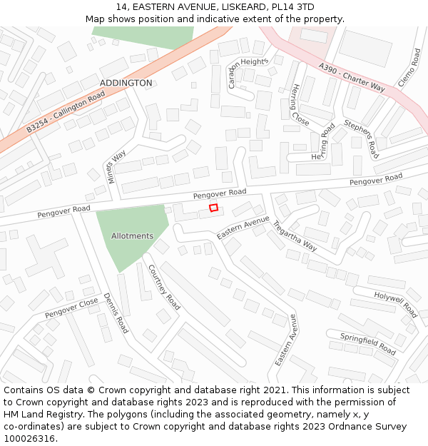 14, EASTERN AVENUE, LISKEARD, PL14 3TD: Location map and indicative extent of plot