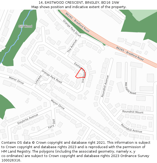 14, EASTWOOD CRESCENT, BINGLEY, BD16 1NW: Location map and indicative extent of plot