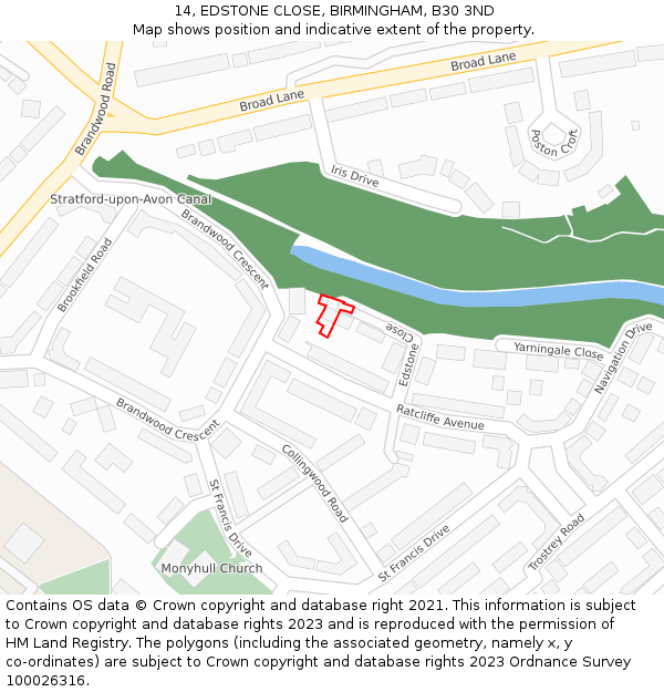 14, EDSTONE CLOSE, BIRMINGHAM, B30 3ND: Location map and indicative extent of plot