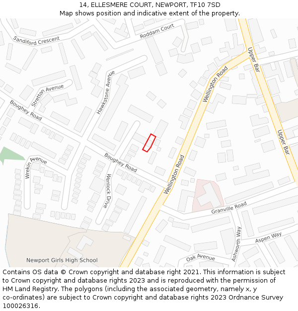 14, ELLESMERE COURT, NEWPORT, TF10 7SD: Location map and indicative extent of plot