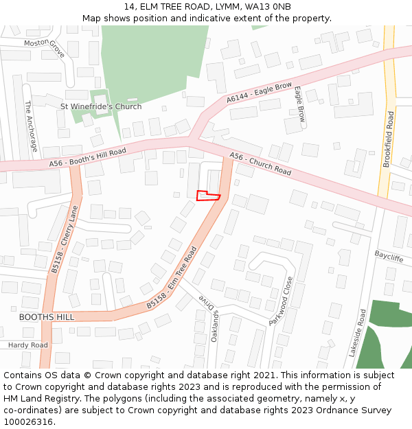 14, ELM TREE ROAD, LYMM, WA13 0NB: Location map and indicative extent of plot