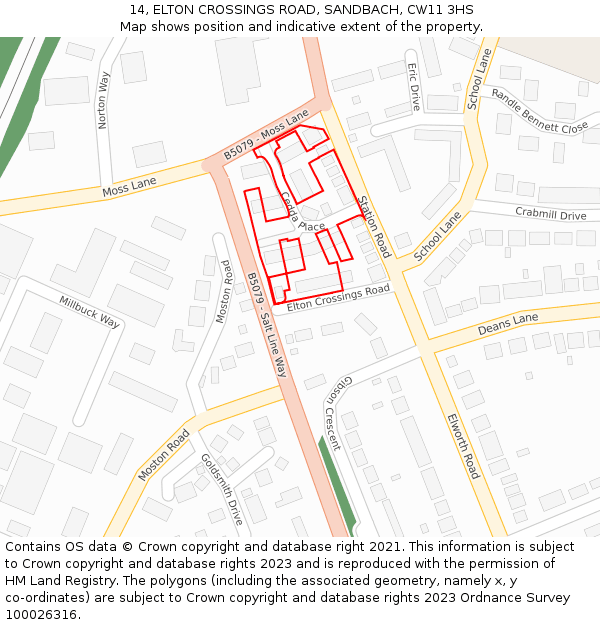 14, ELTON CROSSINGS ROAD, SANDBACH, CW11 3HS: Location map and indicative extent of plot