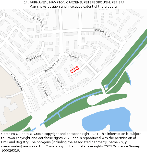 14, FAIRHAVEN, HAMPTON GARDENS, PETERBOROUGH, PE7 8RF: Location map and indicative extent of plot